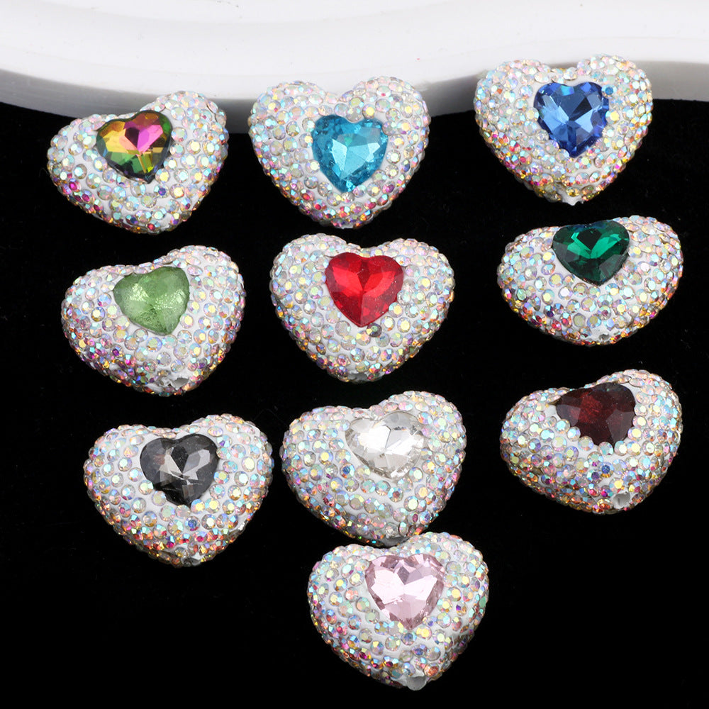 Wholesale 6PCS/Pack Love White Series Soft Pottery Diamond Ball Wearable Straight Hole Beads DIY Mobile Phone Keychain Necklace Accessories